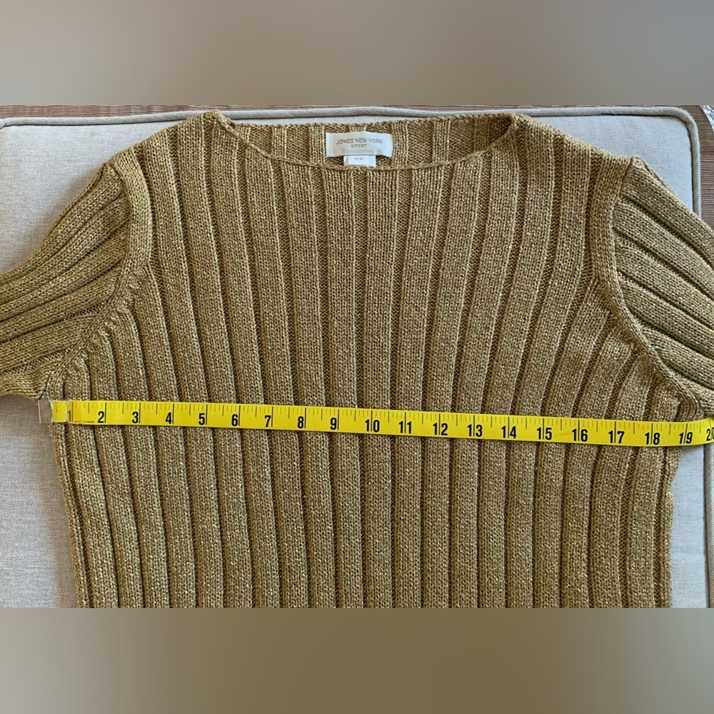 Jones New York Women's Gold Ribbed Crew Neck Sweater with Metallic Threading - Picture 4 of 7